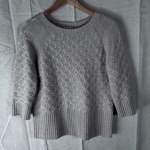 Pure Collection Cashmere Lambswool Sweater Taupe Cable Knit Sleeve US 8/10